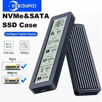 Caixa SSD M.2 NVME SATA SSD 10Gbps M.2 para USB Tipo C Visor Digital Inteligente Caixa SSD Externa Adaptador Suporta UASP