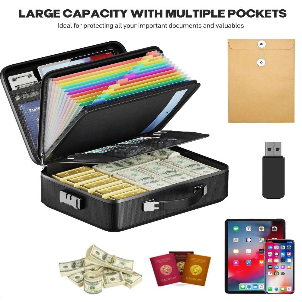 Hard-Shell Fireproof Document Box with Coad Lock Water Resistant Document Organizer Fireproof Large Capacity File Organizer