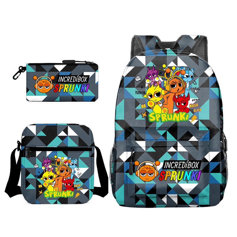 New Game Merchandise Primary School Bag Rhythm Box Sprunki Cartoon Starry Sky Backpack 3-piece Set L