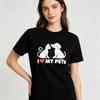 Cotton Tee Minimalist Cat Dog Kiss Silhouette With Love Text Graphic Animal Lover Simple Black Print Breathable Basic Tshirt