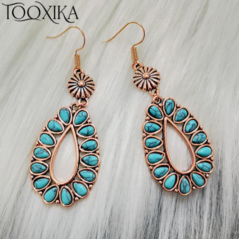 

Tooxika Antique Copper-plated Turquoise Earrings Popular Exaggerated Earrings