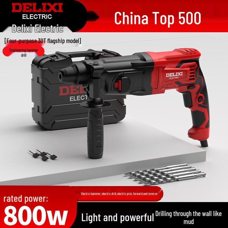 Delixi Multi-Function Electric Hammer: High-Power 3-in-1 Drill for Concrete, Household & Industrial Use