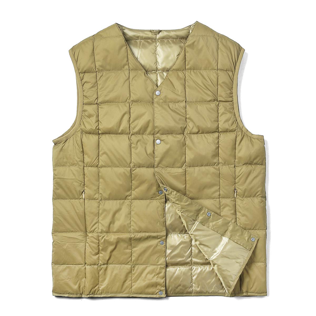

TAION Down Button Inner Down Size Men s V-Neck Vest, TAION-001 (Beige, S)