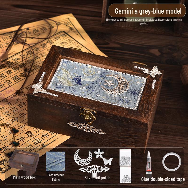 Song Brocade Jewelry Box DIY Kit: Handmade Solid Wood, Chinese Retro Gift for Mother's Day