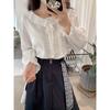 Spring Autumn Polo-neck Sweet Single Breasted Shirt Women Long Sleeve Casual White Cotton Blouse Cardigan Top