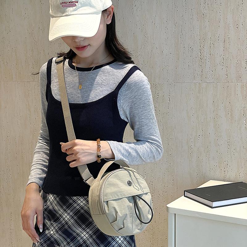 Small Korean Style Nylon Shoulder Bag Cellphone Storage Purse Zipper Portable Round Bag Girls Crossbody Bag Top-handle Handbags
