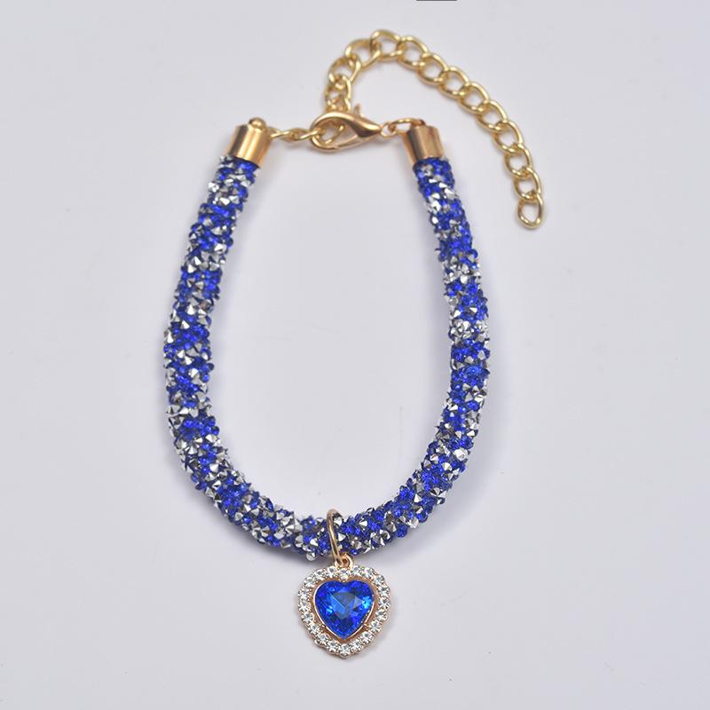 Diamond chain heart shape cat and dog necklace pet necklace cat and dog supplies rhinestone dog chain multicolor collar
