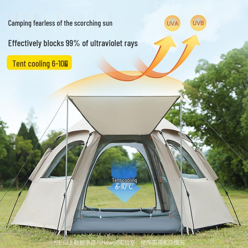 Men's Wolf Outdoor Instant Tent - Hexagonal, Anti-Mosquito, Windproof, Rain Resistant, 4-Sided Mesh Windows