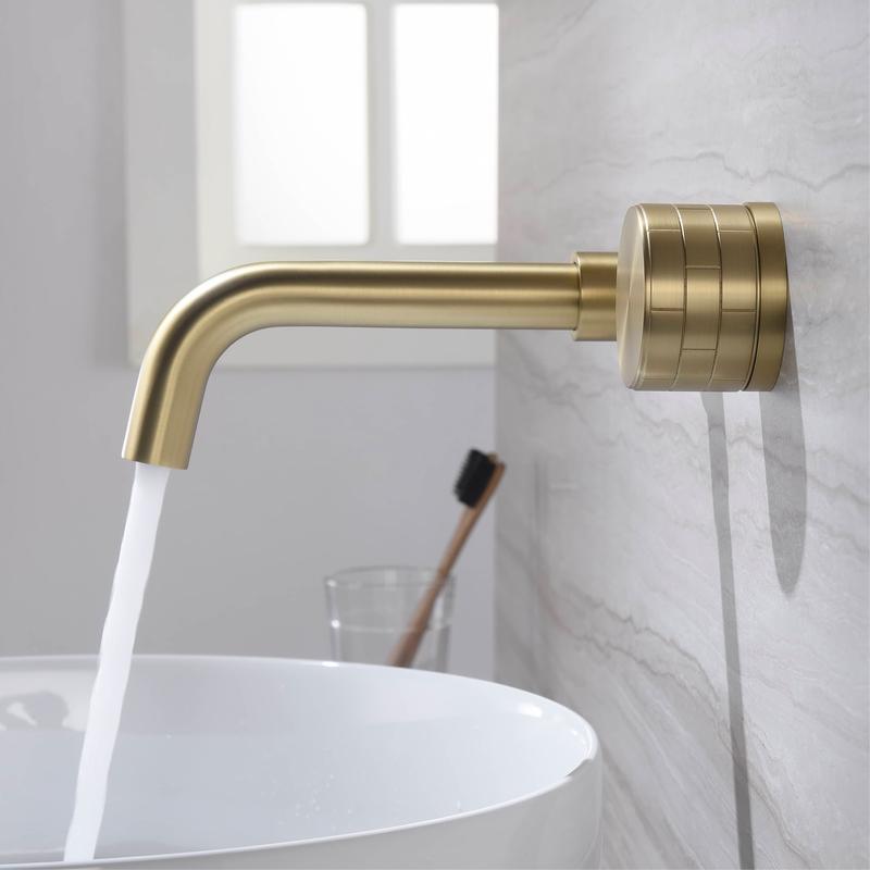 Minimalist brass brushed gold rose gold wall mounted basin faucet modern embedded 2-hole hot and cold water bathroom mixer