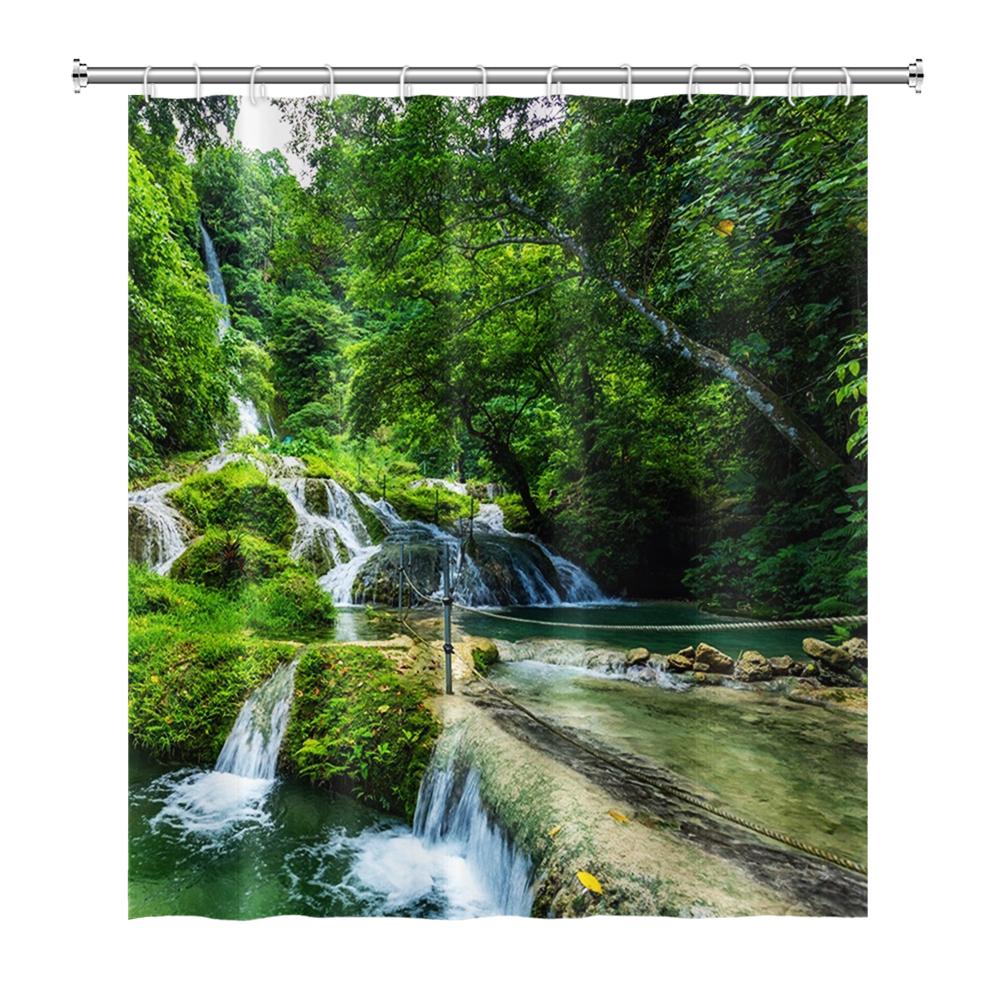 Natural Scenery Forest Shower Curtain Summer Jungle Tree Sunlight Landscape Bathroom Curtain Home Decor Waterproof Bath Curtain