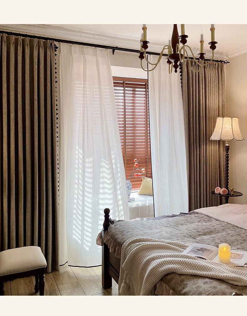 Retro Style Blackout Jacquard Cotton Linen Curtain for Living Room/Bedroom