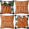 New Black and White Plaid Pumpkin Maple Leaf Linen Pillowcase Autumn Orange Sofa Cushion Cover