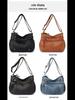 Large Capacity Soft Leather Cross-border Women's Shoulder Tote Bag for Middle-aged Women, with Washed Leather Finish.