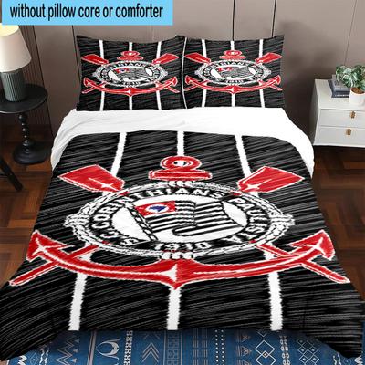3pcs Sport Club Football Crest Printed Bedding Set Duvet Cover Closure Includes 1 Duvet Cover & 2 Pillowcases Bedding Sets Home Decor Gifts