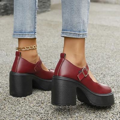 Fashion 2025 New Mary Janes Women's High Heels Chunky Heels Round Toe Plus Size Fashion Dress Pumps Women Platform Buckle Strap Shoes