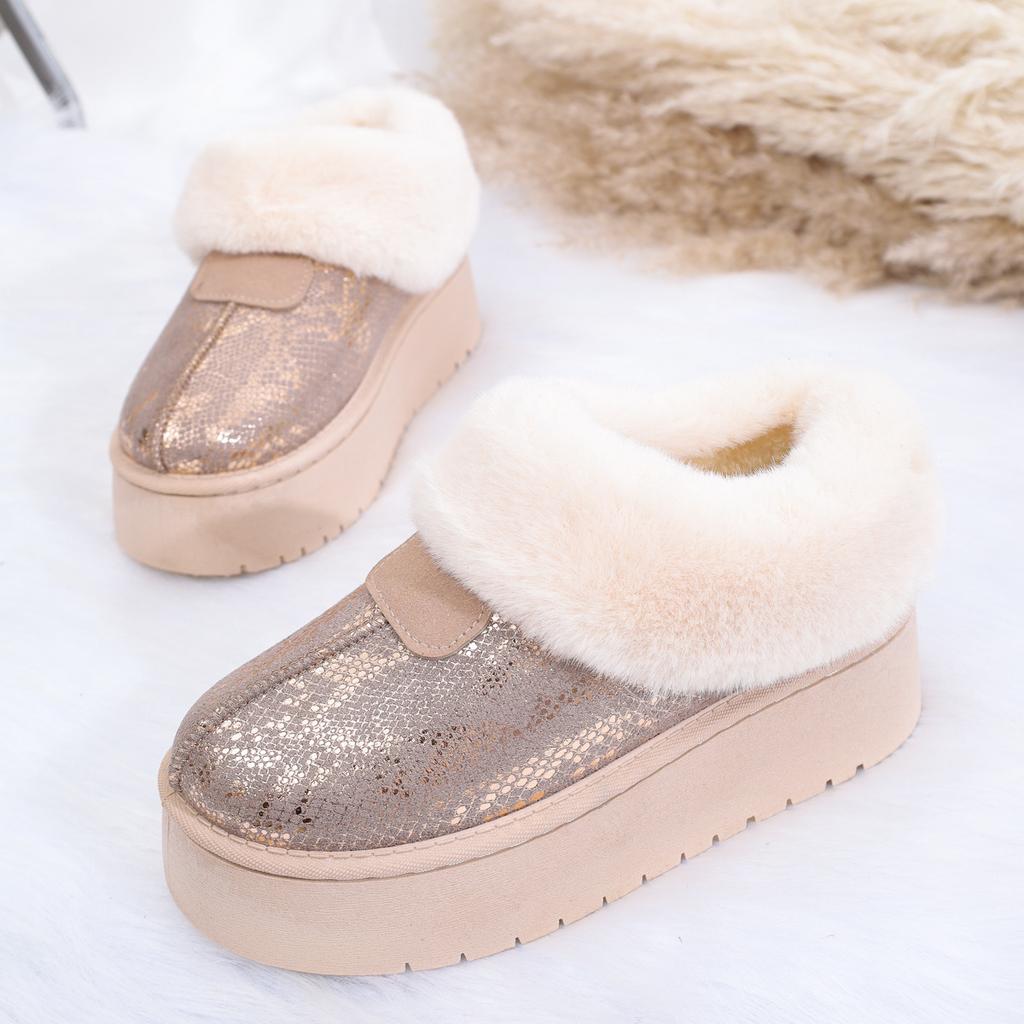 Fashion Women's Shiny Sequins Platform Snow Boots Warm Thicken Plush Winter Ankle Boots Woman Non Slip Thick Bottom Cotton Padded Shoes