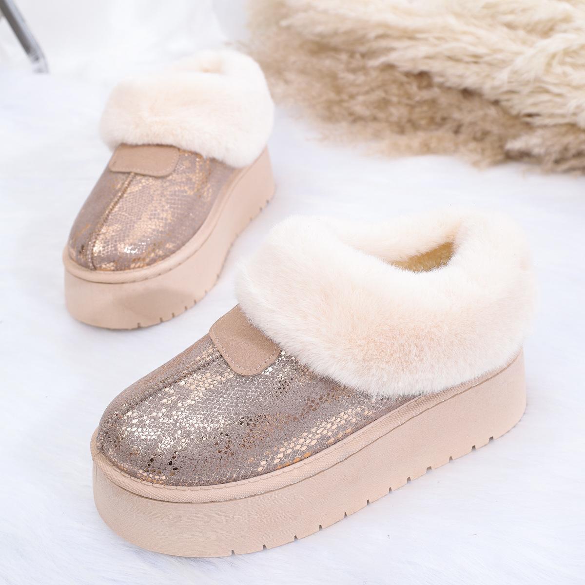 

Модные женские блестящие ботинки-платформы с пайетками, теплые зимние ботильоны с толстым плюшем, женская нескользящая обувь с толстой подошвой и хлопковой подкладкой 40 абрикосовый