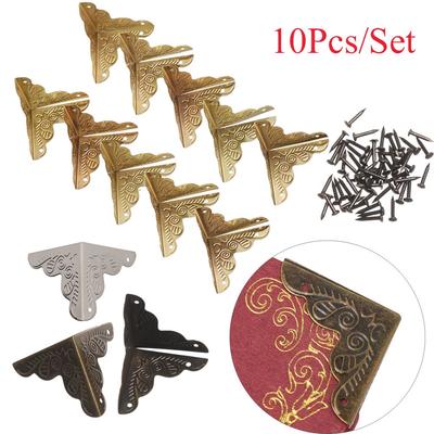 Carved Furniture Hardware Metal Vintage Antique Bronze Corner Brackets Corner Protector Box Decor