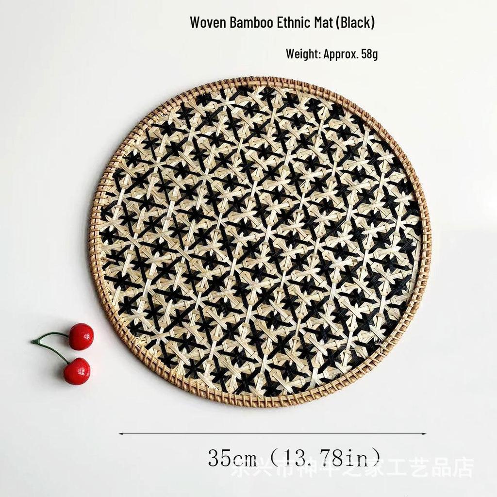 Ethnic Bamboo Weaving Handmade Coaster Set - Heat Resistant Round Placemats for Kitchen & Restaurant