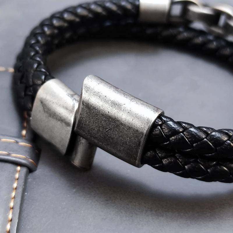 2026 Fashion Multi layered Stainless Steel Charm Viking Leather Bracelet Men's Woven Bracelet Punk Jewelry Homme Accessories