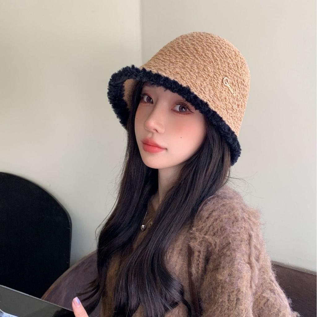 Autumn and Winter Face Showing Japanese Style Wool Bucket Hat Knitted Warm Fisherman Hat Outdoor Leisure