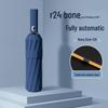 24-Rib Automatic Folding Umbrella: Men's Sun & Rain Protection with High-End Feel In Black