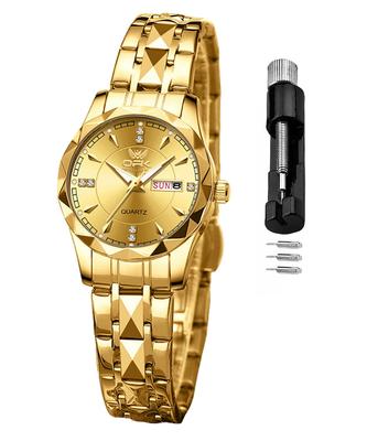 OPK Damen Uhr Quarz Einfach Leicht Analog Tag Datum Funktion Klassisch Wasserdicht Stilvoll Süß Glamourös Leicht Ablesbar Leuchtend Gold