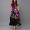 Oversized Female Sleeveless Crew Neck Dress Gentle Watercolor Flower Cluster Loose Midi Dress