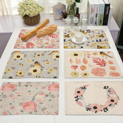 Bird Pattern Kitchen Placemat Linen Flower Pad Dining Table Mats Coaster Bowl Cup Mat 45*30cm Home Decor