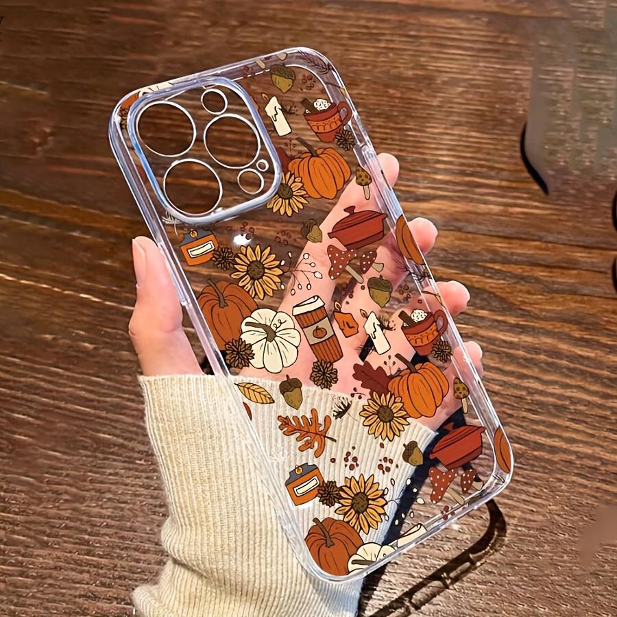 For iPhone 17 16 15 14 13 12 11 Pro Max 17 Air 16E XS X XR 7 8 Plus Case Autumn Sunflower Mushroom Pumpkin Transparent Cover