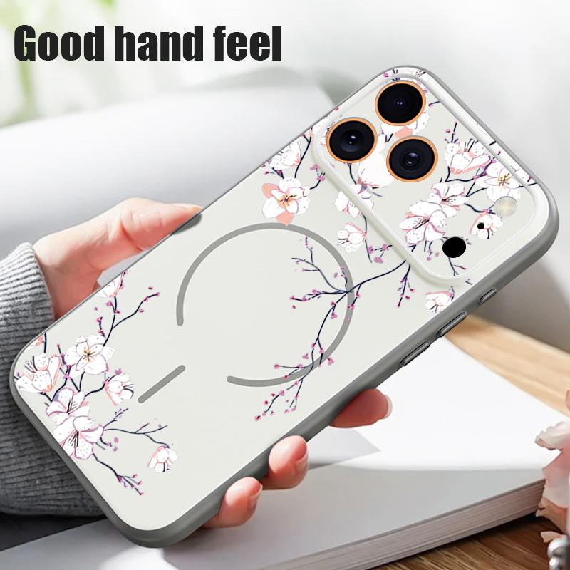 Colorful Embossed Flowers Case For iPhone 17 Pro Max Funda iPhone 16 15 14 13 Pro Max Magnetic For Magsafe Hybrid Slim Matte Cover