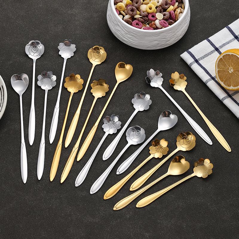 Cherry Blossom Stainless Steel Long Handle Coffee Spoon