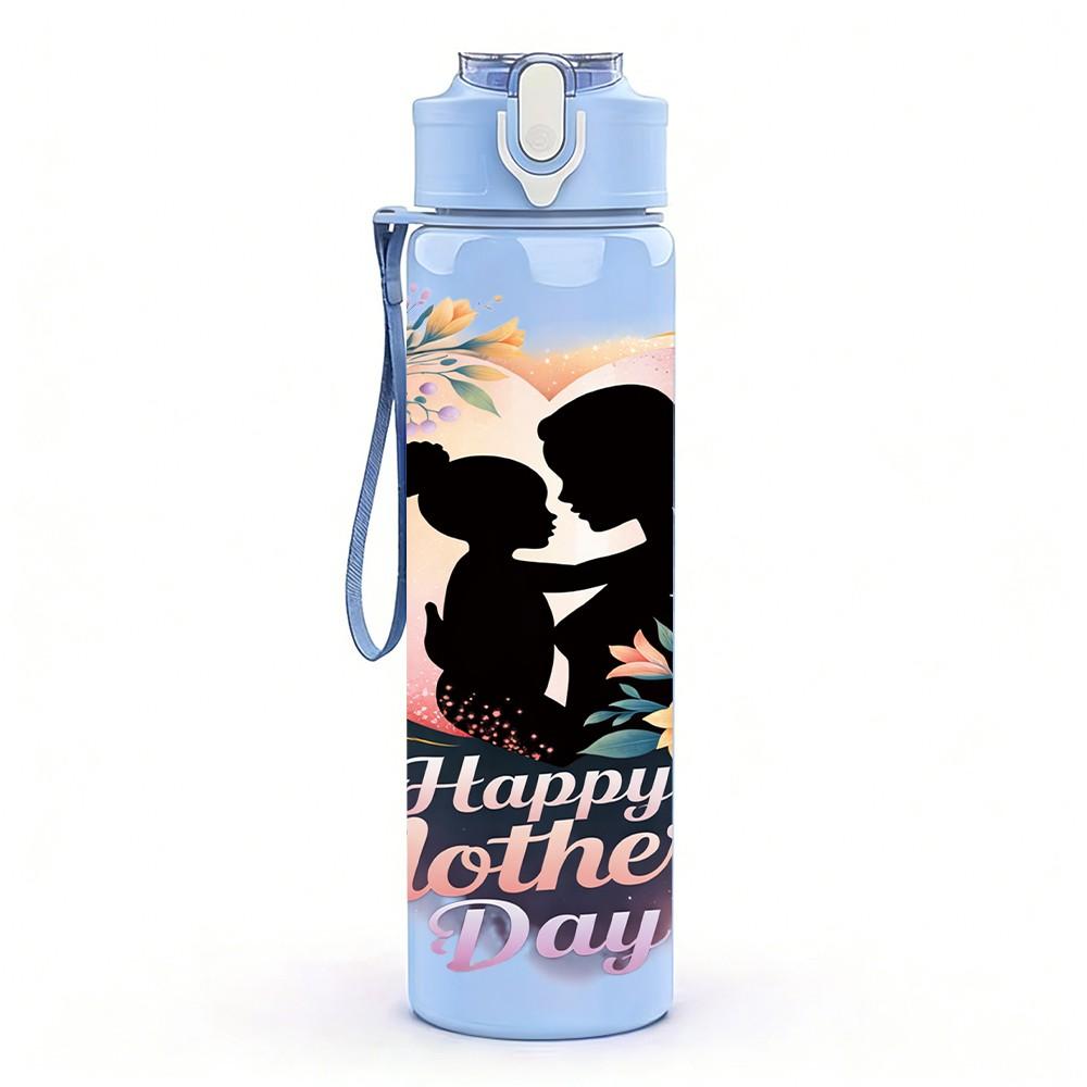 1PC Mickey Mom Happy Mothers Day Print 750ml Color Plastic Sports Water Bottle Leakproof Flip Straw Lid Suitable for Sports Office Home Use