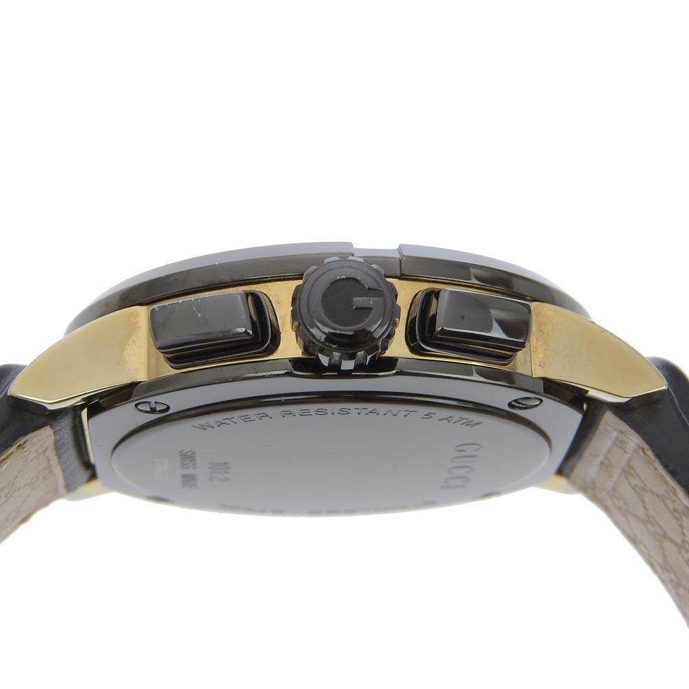 Gucci G Chrono Watches 101.2 blackDial Stainless Steel/Embossed Leather Quartz Chronograph Mens Used