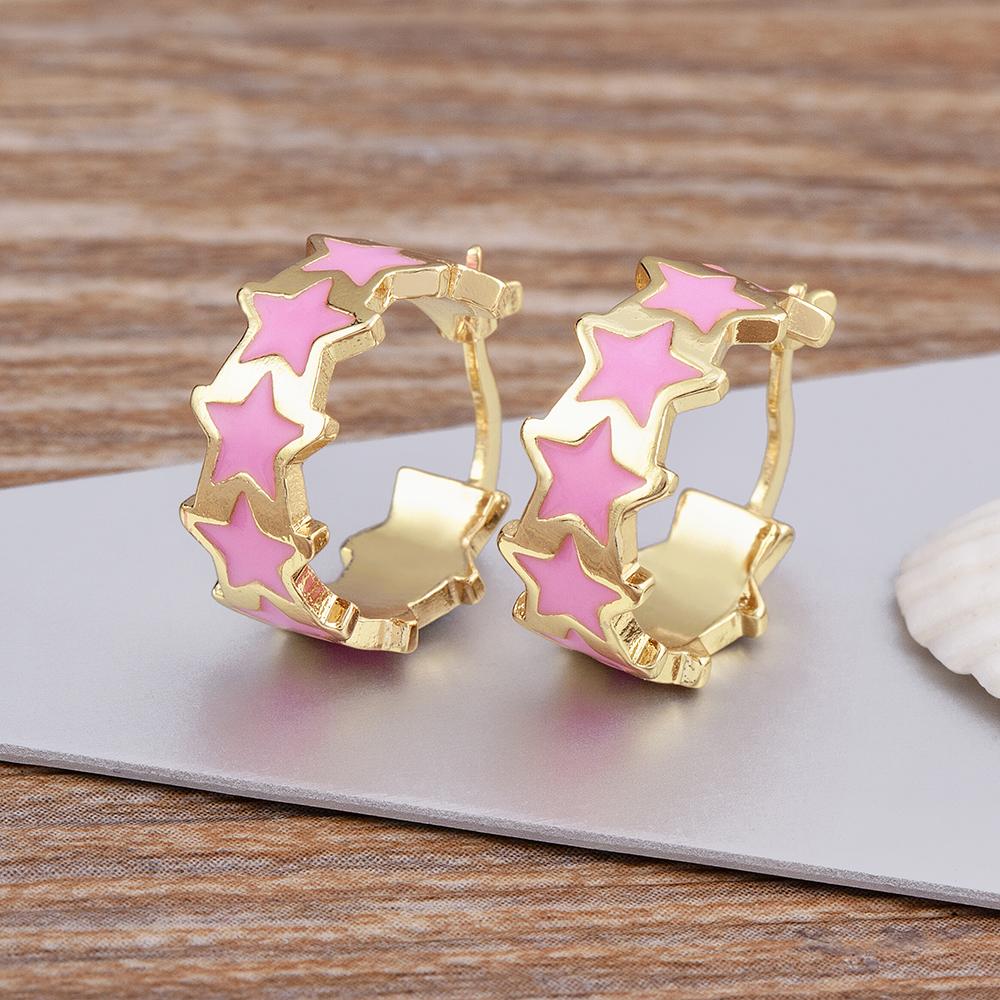 

Classic Rainbow Star Shape Splicing Enamel Oil Dripping Earrings Women s Fashion Party Wedding Charm Jewelry Creative Gifts рожевий