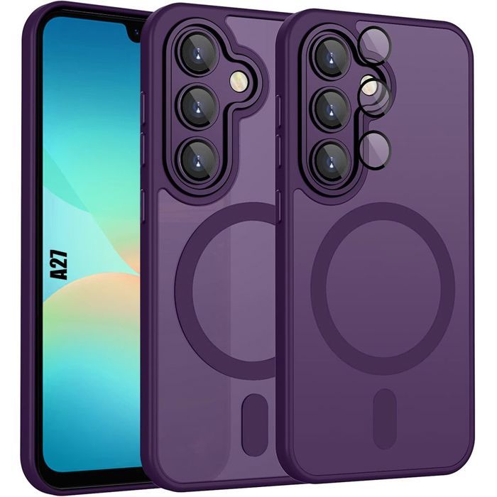 Coque pour Samsung Galaxy A27 5G, avec Protection Caméra et Cercle Magnétique- Translucide Violet