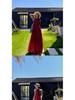 Retro Chinese Style Red Halter Neck Dress for Women - Summer Seaside Vacation Long Flare Skirt