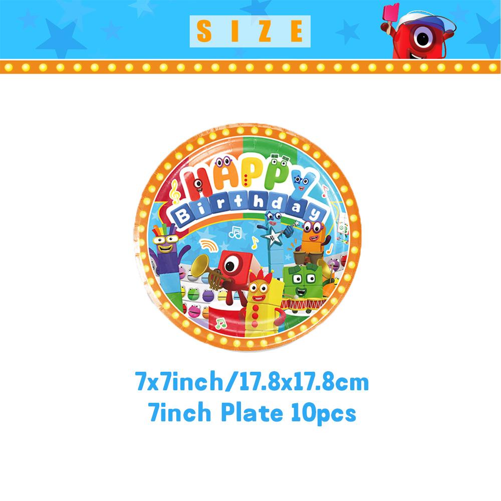 Cartoon Blocked Number Theme Birthday Party Decoration Building Background Plate Cup Balloon Backdrop Photography Prop Kid Gifts