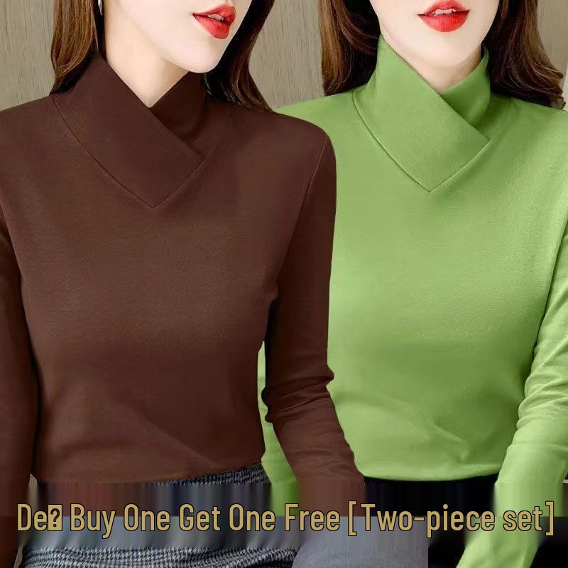 Women's Half-High Collar Fleece Base Layer Shirt – Versatile Long Sleeve T-shirt for Autumn/Winter.