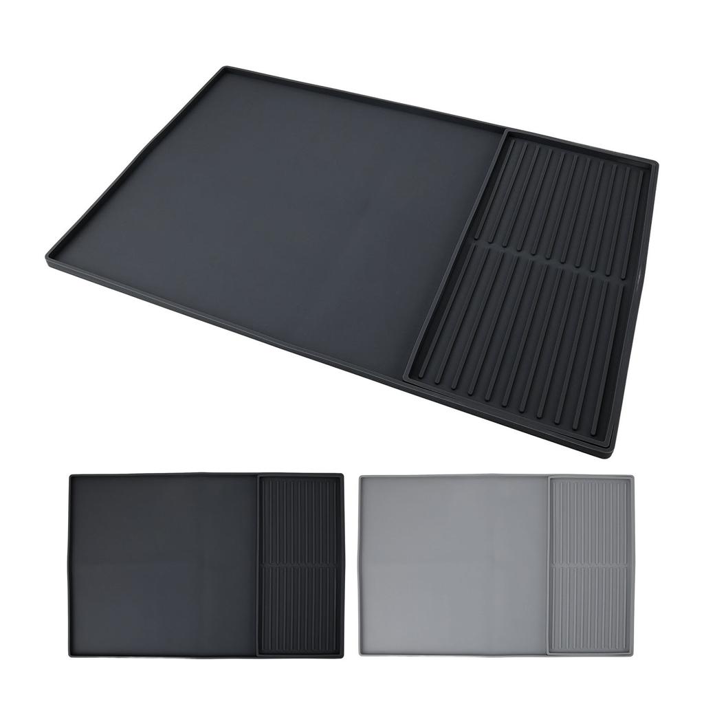 Coffee Machine Bar Mat Heat Insulation Silicone Dual Zone Drying Mat and Drip Tray for Kitchen Count
