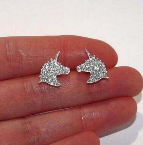 European  American Frosted Crystal Unicorn Stud Earrings