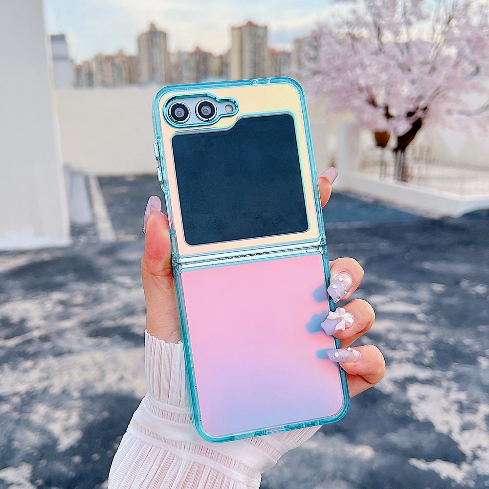 KEYSION Custodia per telefono colorata con gradiente laser alla moda per Samsung Z Flip 6 5 5G Cover posteriore antiurto in TPU+PC per Galaxy Z Flip 7 FE