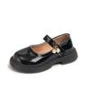 Girls Black Leather Shoes Princess Sweet Flat Mary Janes with Pearl Pendant for Wedding Party Back To School Dress Flats 26-36
