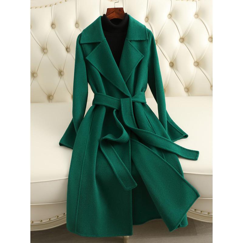 Manteau femme coupe ajustée en cachemire double face automne/hiver 2024 M vert