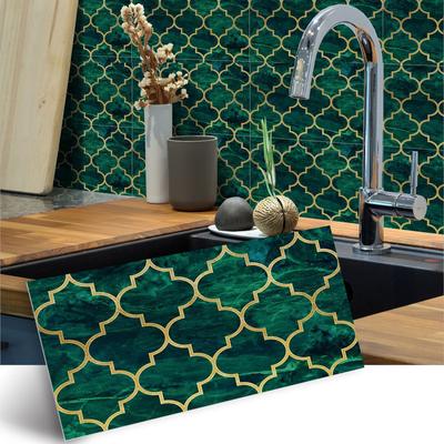 Peel and Stick Tiles Transfer Sticker Kitchen Self-Adhesive Emerald Golden Lantern Pattern Brick Wall Tile Sticker 30x15cm
