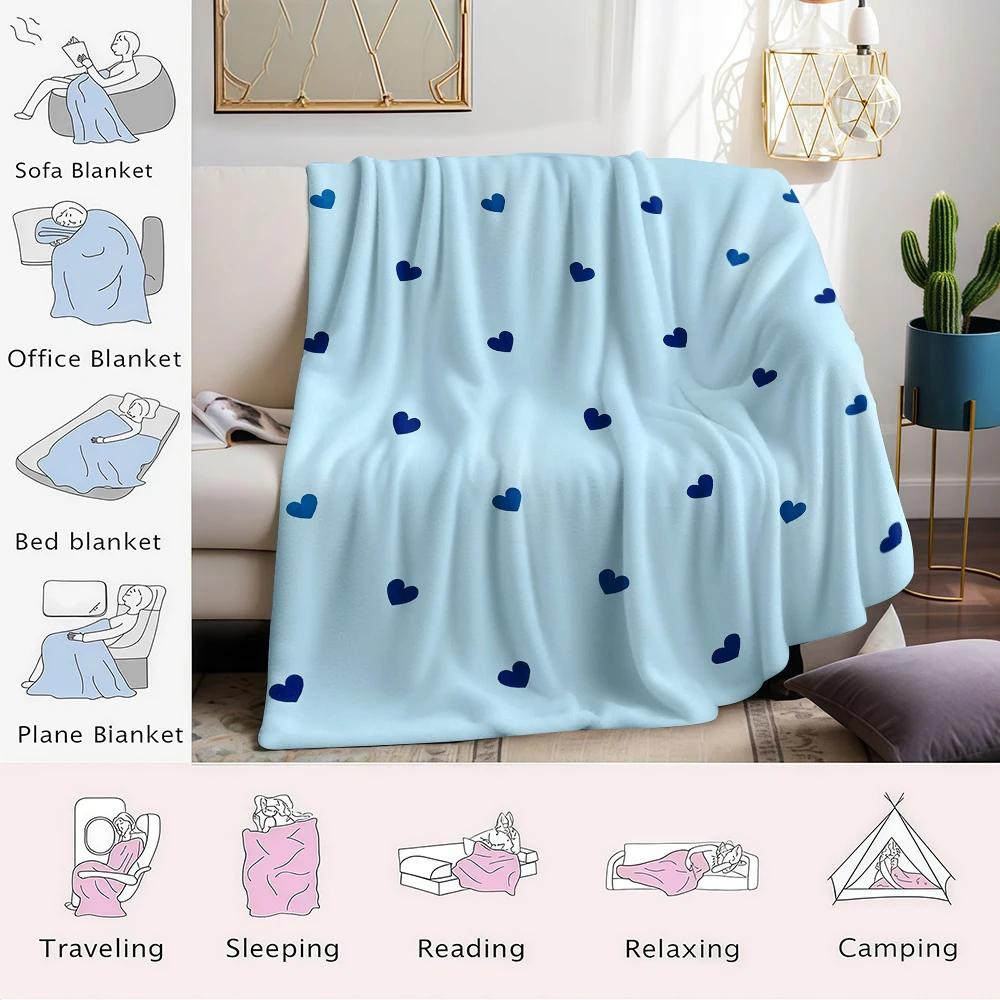 Coperta Flanella a Cuori Azzurri Calda Morbida Halloween Natale Divano Caldo Accogliente Decorazione Decorativa Regalo Per Tutte le Stagioni