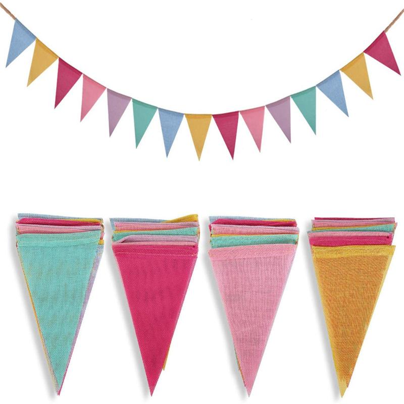 Colorful Triangle Banner - Linen Birthday Pennant Flags For Party Decor, Hanging Celebration Backdrop & Photo Booth Props