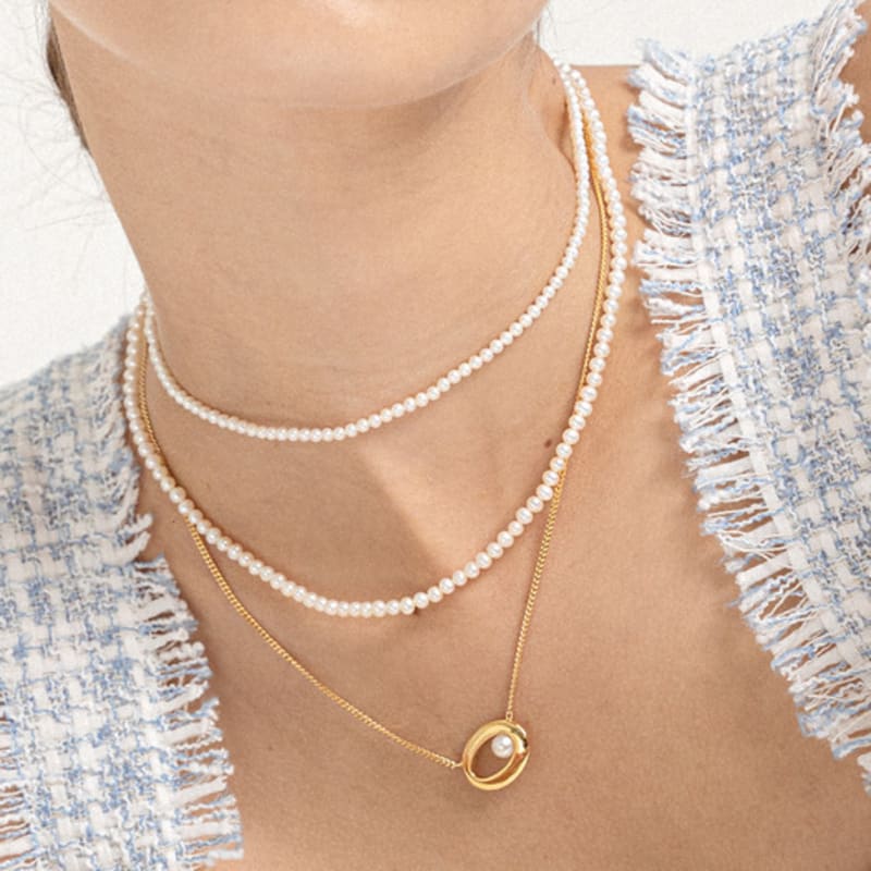 Ahndronico Link Pearl Chain Necklace
