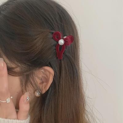 Velvet Pearl Bow Black Hairpin for Girls - Elegant All-Match Accessory