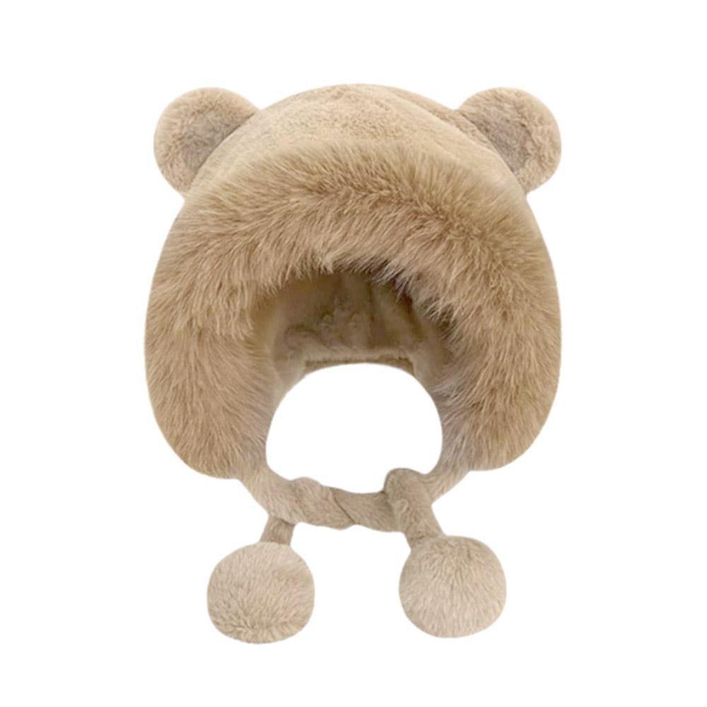 Women Winter Warm Kawaii Fur Imitation Mink Plush Hat Thickened Cute Bear Ear Japanese Bomber Hat Ear Protection Cap Gifts